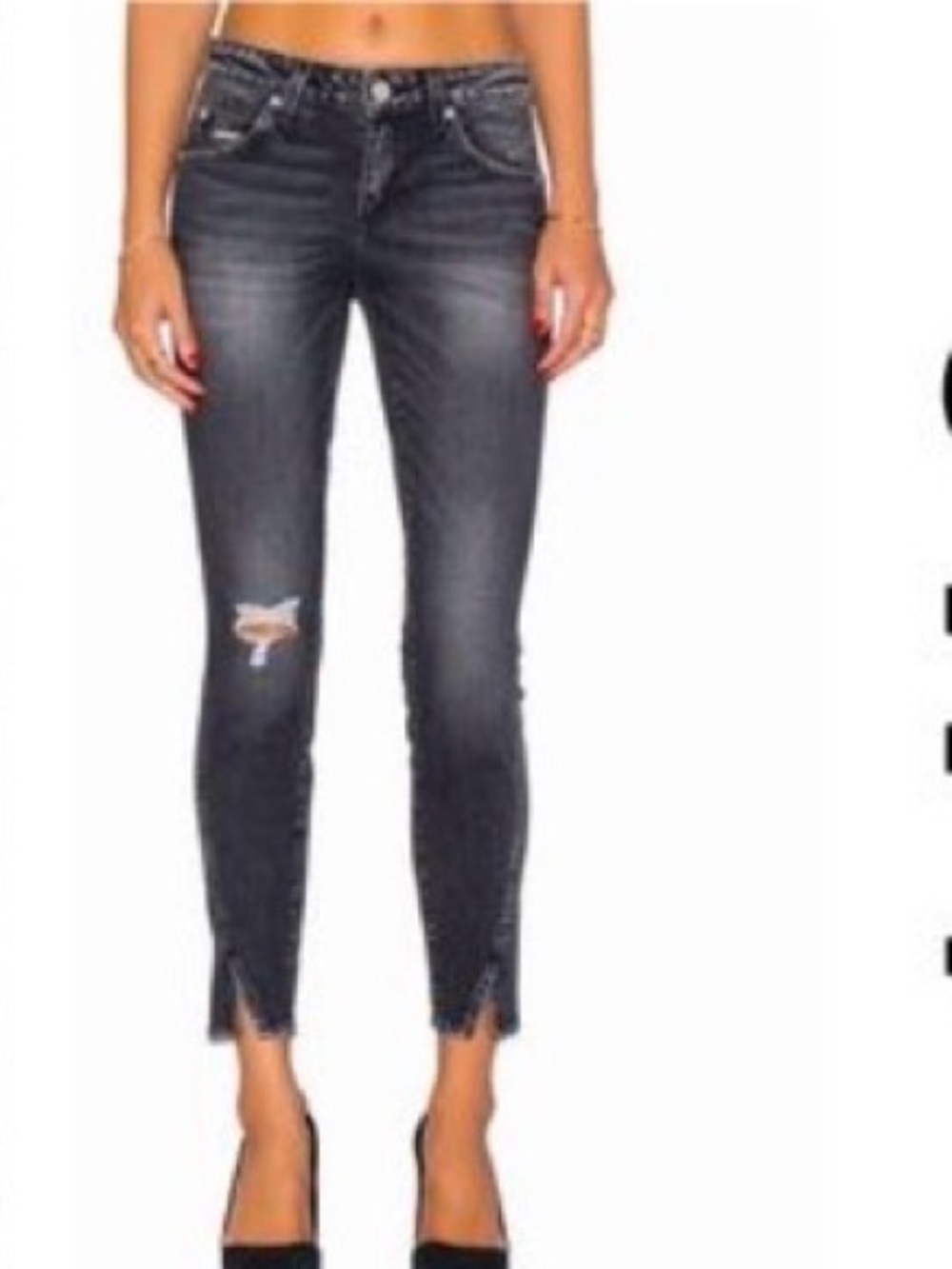 AMO Twist Vixen Destroy Jeans Washed black size 24 mid rise distressed knee